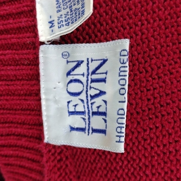 Leon Levin Hand Loomed Red Plaid Dog Applique Crew Neck Pullover Sweater Top - Picture 11 of 16